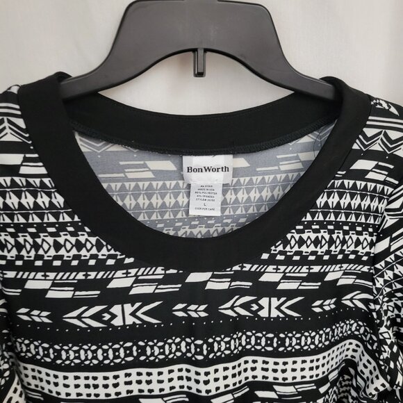Bon Worth Blouse Retro Pullover Black White Geometric Large 3/4 sleeve stretchy - Picture 3 of 8